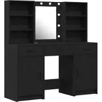 vidaXL Ensemble de table de maquillage avec éclairage LED, 3 pièces, finition noire imitation chêne