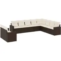 vidaXL Salon de jardin 10 pcs avec coussins marron résine tressée