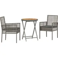 vidaXL Ensemble de table et chaises de jardin, 3 pièces, gris, en résine tressée