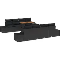 vidaXL Salon de jardin avec coussins 9 pcs noir et marron