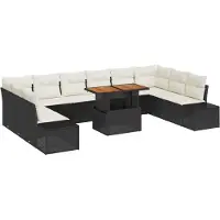 vidaXL Ensemble de salon de jardin , 11 pièces, noir et crème