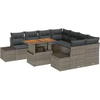 vidaXL Ensemble de canapés de jardin , 9 pièces, gris et marron