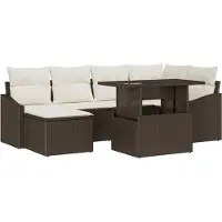 vidaXL Ensemble de canapé de jardin avec coussin avec mémoire 7 pcs brun et crème