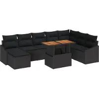 vidaXL Salon de jardin avec coussins 9 pcs noir et marron