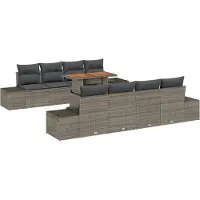 vidaXL Salon de jardin avec coussins 9 pcs Gris et brun