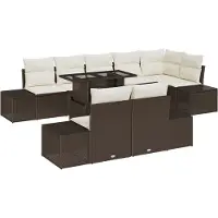 vidaXL Ensemble de canapé de jardin avec coussins 9 pcs brun et crème Poly-Rotin