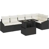 vidaXL Ensemble de canapé de jardin avec coussin avec mémoire 7 pcs noir et crème