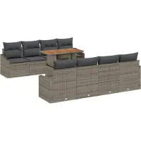 vidaXL Salon de jardin avec coussins 9 pcs Gris et brun