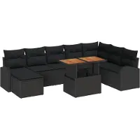 vidaXL Ensemble de canapé de jardin avec coussins 9 pcs noir