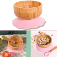 Intirilife Set De Bols En Bambou Pour Bébé Bol En Bambou Avec Ventouse Et Cuillère En Rose - Pour Manger Et Nourrir Les Bébés Et Les Jeunes Enfants