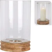 Koopman Lanterne décorative en bois de manguier et verre Ø 26 cm, hauteur 41 cm