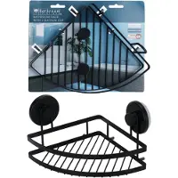 Bathroom Solutions ETAGERE DE SALLE DE BAIN POUR DOUCHE D'ANGLE AVEC VENTOUSES, NOIRE 20x20x12.5CM