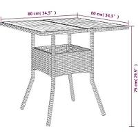 vidaXL Table de jardin avec plateau en acacia gris 80x80x75 cm Poly rotin