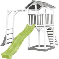 Axi Beach Tower Aire De Jeux Avec Toboggan En Vert Clair, Cadre D'Escalade & Bac À Sable | Grande Maison Enfant Extérieur En Gris & Blanc | Cabane De