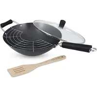Ken Hom Set de 4 woks Acier au carbone avec revêtement anti-adhésif/poignée en résine phénolique Ø 31 cm