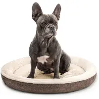 Lionto Lit pour chien en design doughnut doux avec peluche & fond antidérapant, housse lavable, 65 cm de diamètre, marron