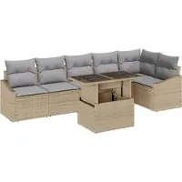 vidaXL Ensemble de canapé de jardin , 7 pièces, en polyrotin beige et gris clair