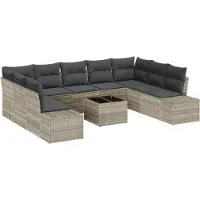vidaXL Ensemble de canapés de jardin avec coussins, 9 pièces, gris clair, polyrotin