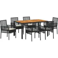 vidaXL Ensemble de jardin pour repas, 7 pièces, noir, en résine tressée