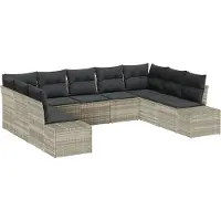 vidaXL Ensemble de canapés de jardin avec coussins, 9 pièces, gris clair, polyrotin