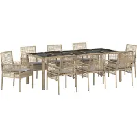 vidaXL Ensemble de jardin pour repas, 9 pièces, beige, en résine tressée