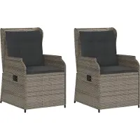vidaXL Fauteuil de jardin avec coussin 2 pcs. Réglable Gris Poly Rattan