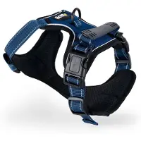Lionto Harnais pour chien anti-traction, harnais en Y réglable avec anneau de poitrine, réfléchissant & rembourré, taille L, bleu