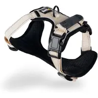 Lionto Harnais pour chien anti-traction, harnais en Y réglable avec anneau de poitrine, réfléchissant & rembourré, taille XL, beige
