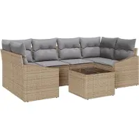 vidaXL Ensemble de salon , 7 pièces, en résine tressée, beige et gris