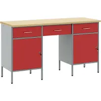 vidaXL Table de travail avec 3 tiroirs, rouge, pour ingénieurs, en bois et en acier