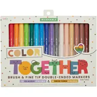 Ooly Color Together Marqueurs double pointe 18 couleurs, 12 couleurs vives et 6 tons de peau, pinceau et pointe fine sur chaque marqueur pour