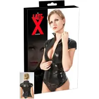 Late X Haut femme à manches courtes en latex avec fermeture éclair (noir)