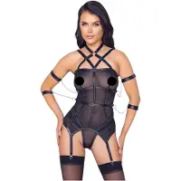 Cottelli Bondage - haut à sangles, menottes et string (noir) - L