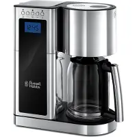 Russell Hobbs Elegance Cafetière goutte à goutte - Design en verre, capacité de 1,25 L, programmable, autonettoyante, argent et noir - 23370-56