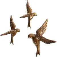 Woood Wanddekoration Avaler Too Vögel Metall Antique Brass (3er-Set)