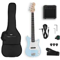 Gear4Music VISIONSTRING Pack avec Guitare Basse 3/4 Bleu