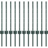 vidaXL Poteaux de clôture 11 pcs Vert 60 cm Acier