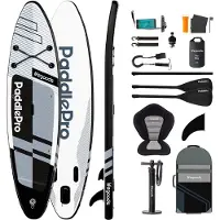 LifeGoods PaddlePro SUP Board Pro - Pro Set - With Seat - Inflatable Paddle Board - Max. 150KG - 320x81cm - Blanc/Noir