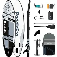 LifeGoods PaddlePro SUP Board Pro - Pro Set - Planche à pagaie gonflable - Max. 150KG - 320x81cm - Noir/Blanc