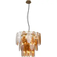 QAZQA Suspension Art Déco dorée avec verre ambré ovale 14 lumières - Mochan