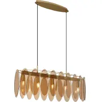 QAZQA Suspension Art Déco Or avec Verre Ambré Ovale 5 Lumières - Mochan