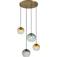 QAZQA Suspension bronze avec verre fumé ambré et vert rond 4 lumières - Bao