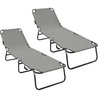 vidaXL Transat pliable, lot de 2, gris, 188 x 57 x 86,5 cm, polyester