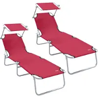 vidaXL , ensemble de 2 chaises longues, polyester, rouge