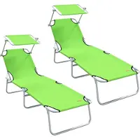 vidaXL , ensemble de 2 chaises longues, polyester, vert