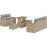 vidaXL Ensemble de canapés de jardin , 10 pièces, couleur beige et gris clair, capacité de 7 personnes