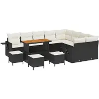 vidaXL Ensemble de canapés de jardin avec coussins 13 pièces Noir et crème Polyrotin