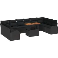 vidaXL Ensemble de canapé de jardin avec coussins 11 pcs noir