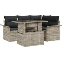 vidaXL Ensemble de canapés de jardin avec coussins, 5 pièces, gris clair, en polyrotin