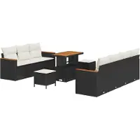 vidaXL Ensemble de canapés de jardin avec coussins 14 pièces Noir et crème Poly-rotin